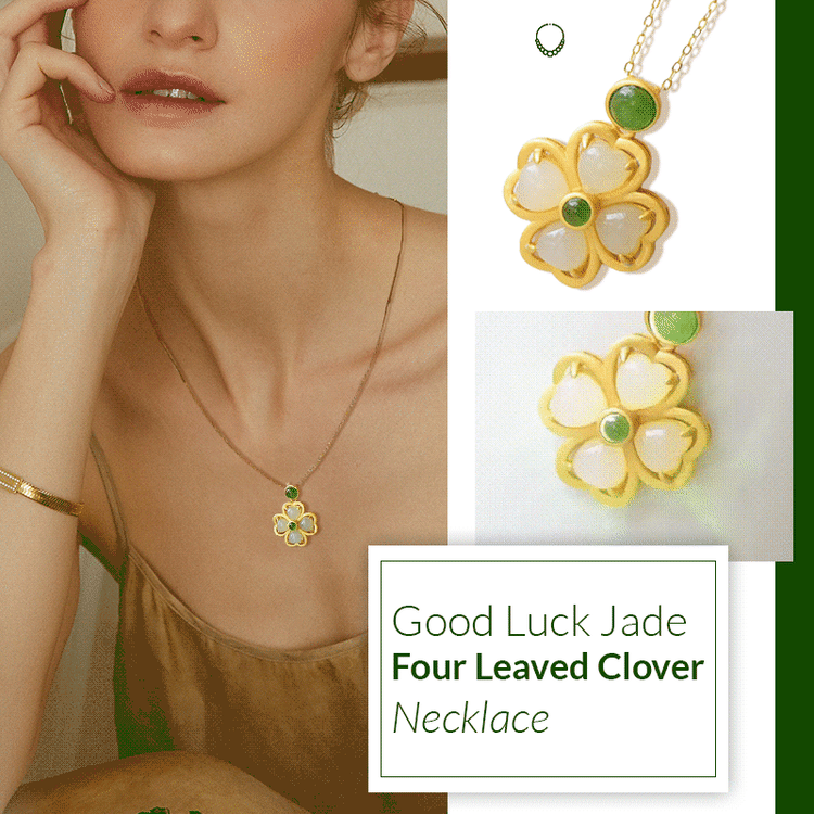 Good Luck Jade Four Leaved Clover Necklace
