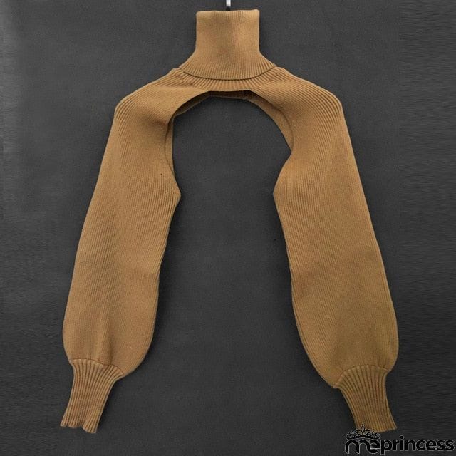 Casual Lantern Sleeve Thick High Collar Wool Tops