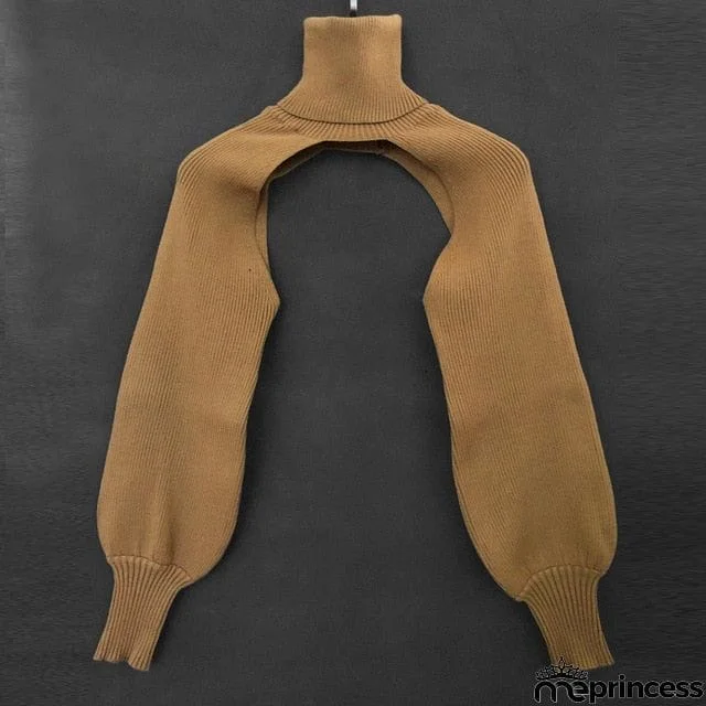 Casual Lantern Sleeve Thick High Collar Wool Tops