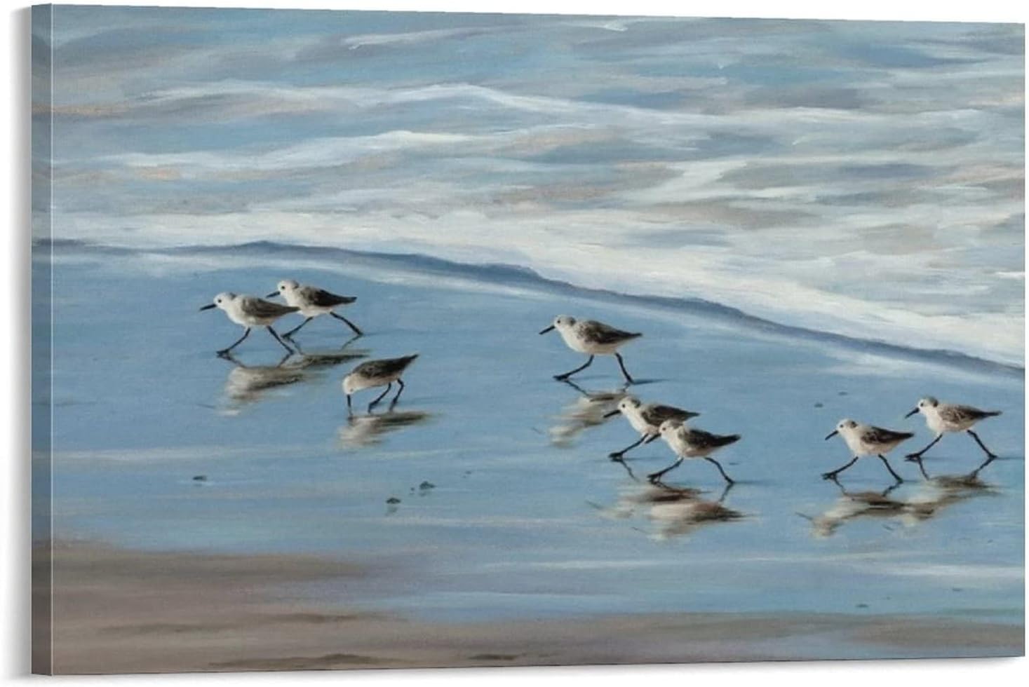 Posters Coastal Running Birds Oil Painting Birds Wall Art Coastal Art Beach Decoration Canvas Prints for Living Room Bedroom Office Kitchen Decor 08x12inch(20x30cm) Frame-Style 08x12inch(20x30cm)
