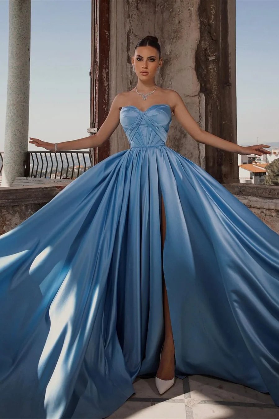 Luluslly Dusty Blue Sweetheart Long Prom Dress Split Online