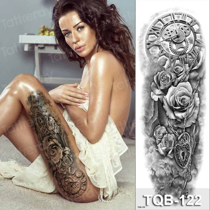 sexy temporary tattoo large body art thigh leg arm sleeve tattoo sticker fish dragon totem lotus peony flower tatoo fake water