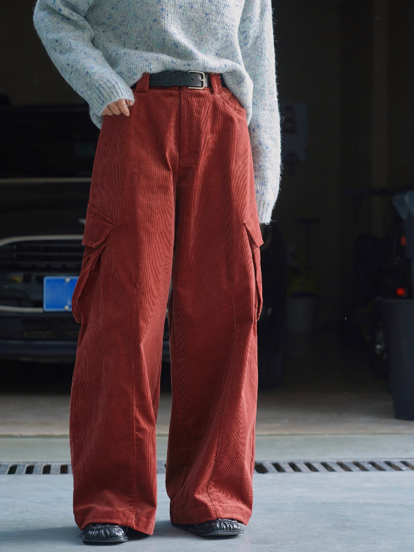 New Winter Vintage Corduroy Tooling High Waist Wide Leg Loose Pants