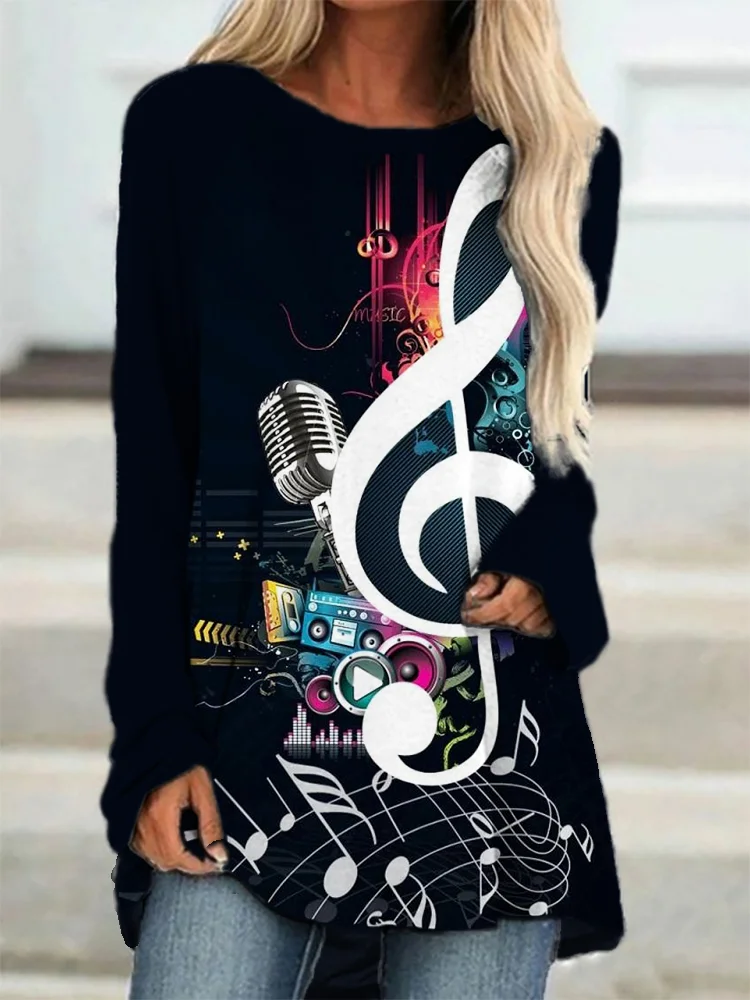 Music Symbol Art Long Sleeve A Line T Shirt
