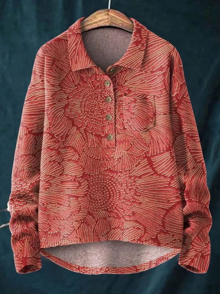 Women's Vintage Lovely Floral Art Print Casual Knit Pullover