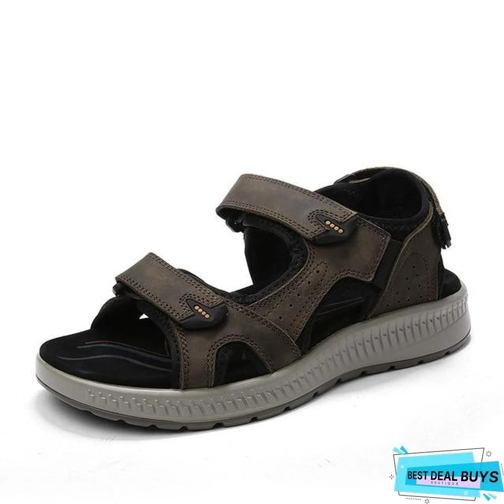 Men's Genuine Leather Beach Sandals Summer Gladiator Outdoor Shoes