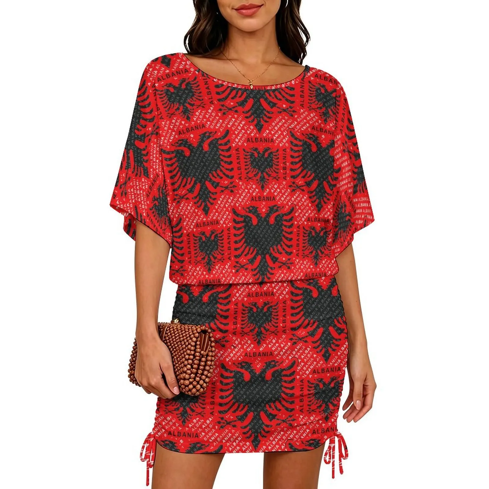 bodycon dress quotes SFneewho® Albania Flag Double Headed Eagle Ruched Side Women Batwing Sleeve Slouchy bodycon captions for instagram