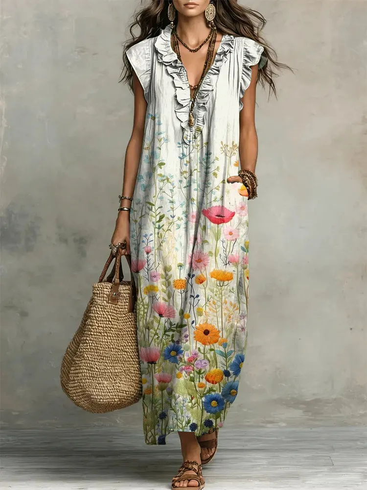 Women's Ruffled Floral Print Casual Dress