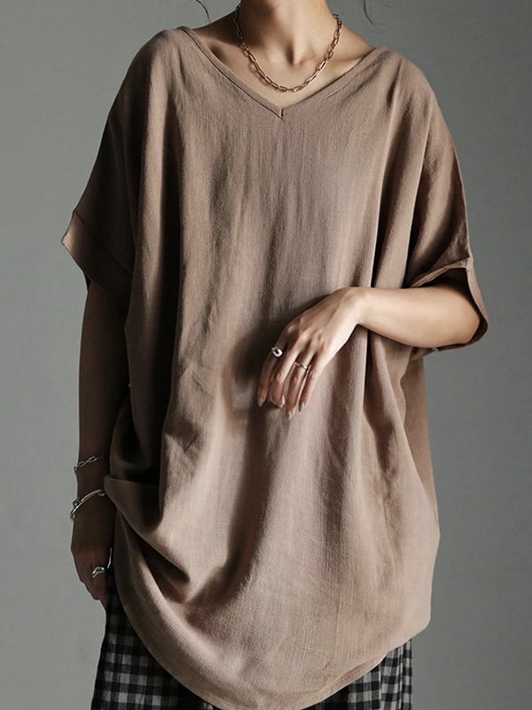 Casual Solid Loose Batwing Sleeves T-Shirt