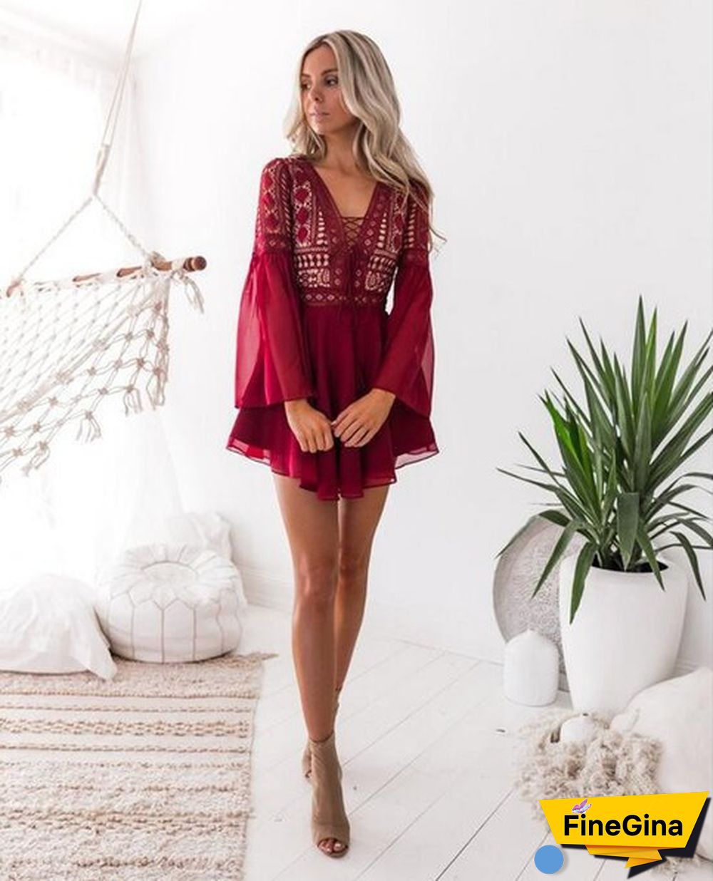 Women's A Line Dress Short Mini Dress White Black Red Long Sleeve Solid Color Ruffle Patchwork Spring Summer V Neck Hot Sexy Dresses