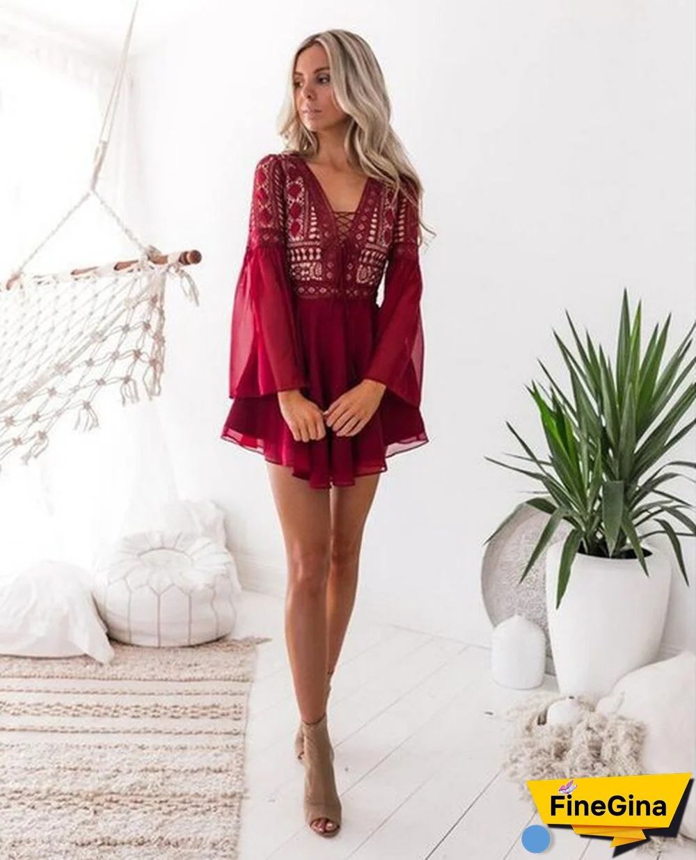 Women's A Line Dress Short Mini Dress White Black Red Long Sleeve Solid Color Ruffle Patchwork Spring Summer V Neck Hot Sexy Dresses