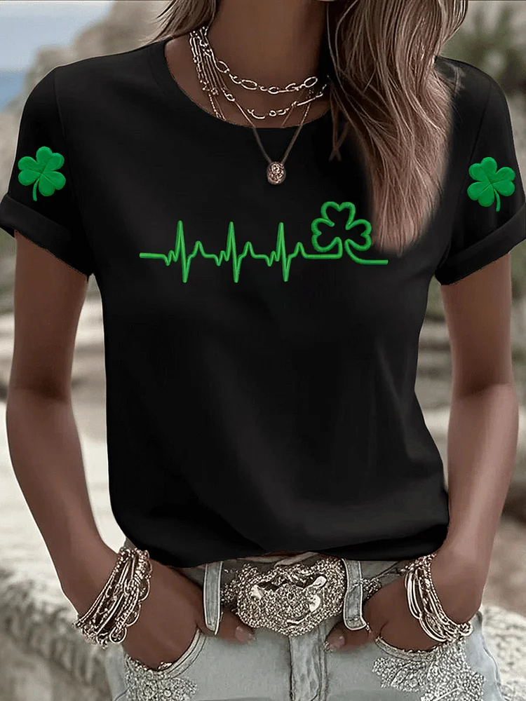 Women's St. Patrick's Day Art Print  Pattern Round-Neck 100% Cotton 180g T-Shirt