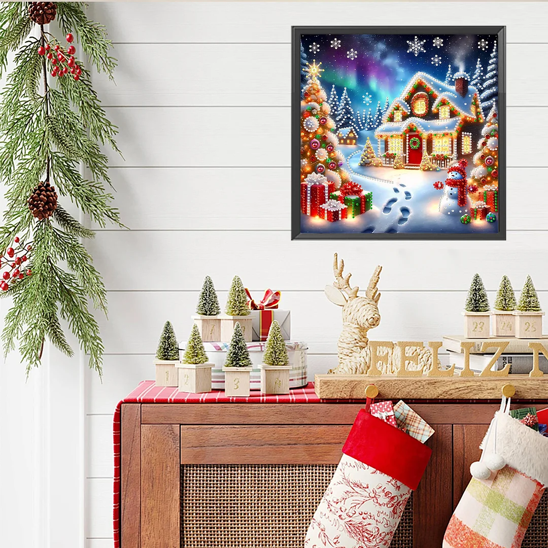 Christmas House - Diamond Painting - Partial Special Shaped Drill(Canvas|30*30cm)