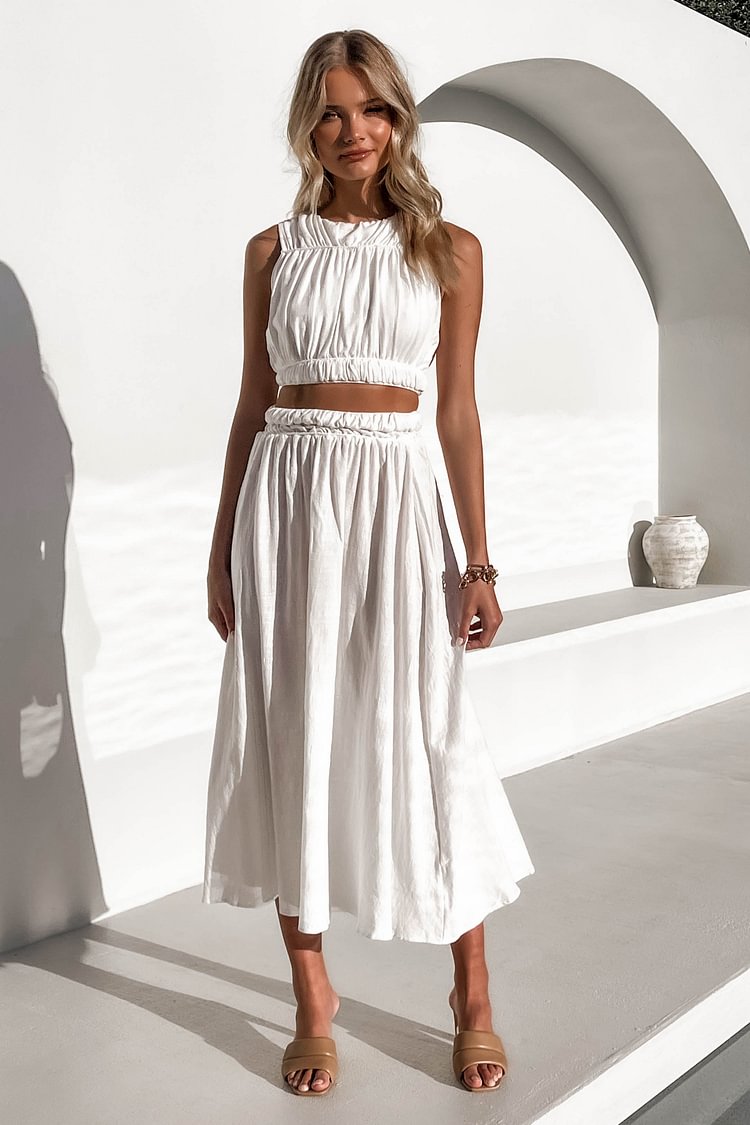 Sleeveless White Midi Dress Set 