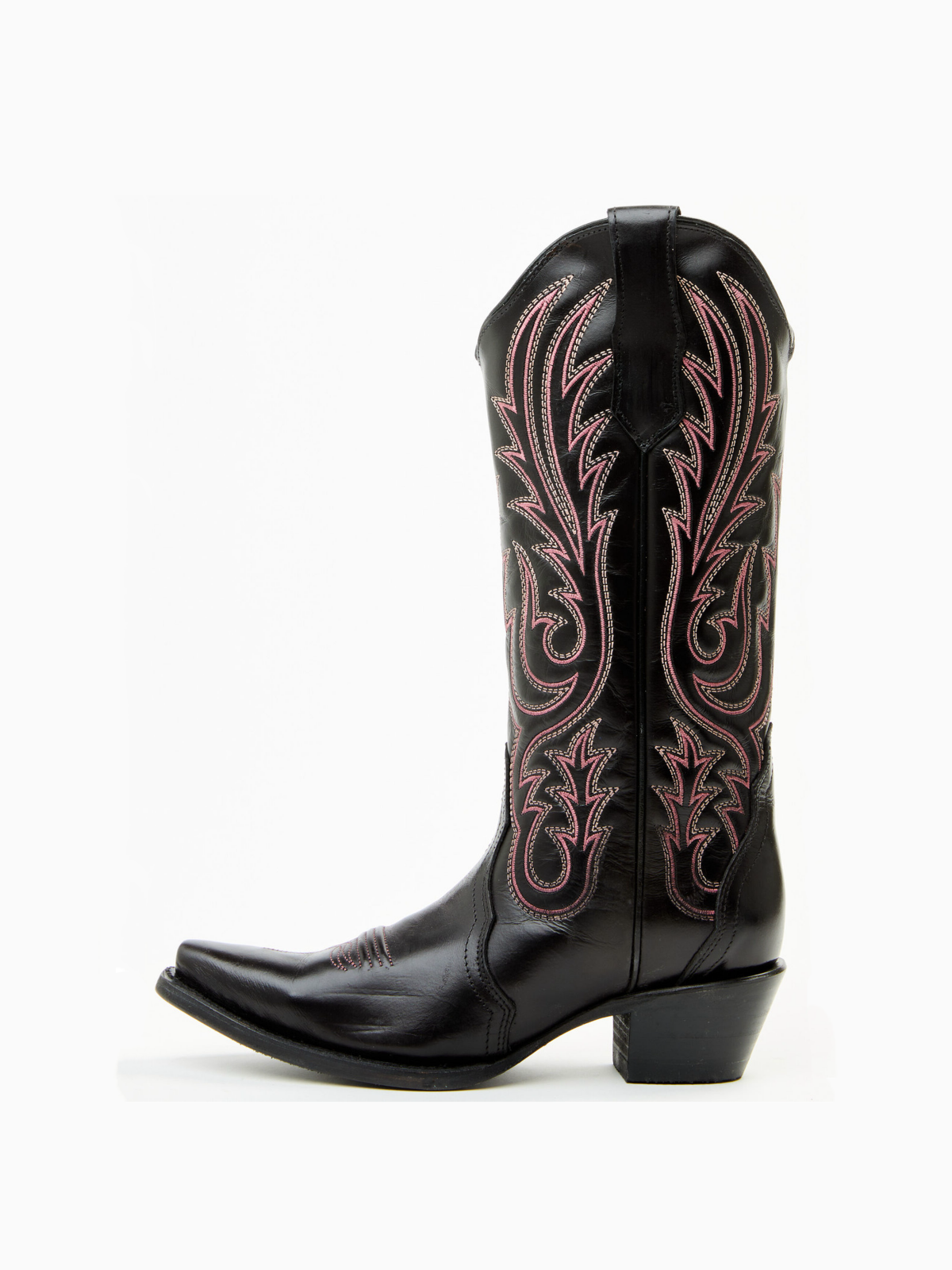 Taafo Black Embroidery Snip-Toe Wide Mid Calf Western Tall Boots