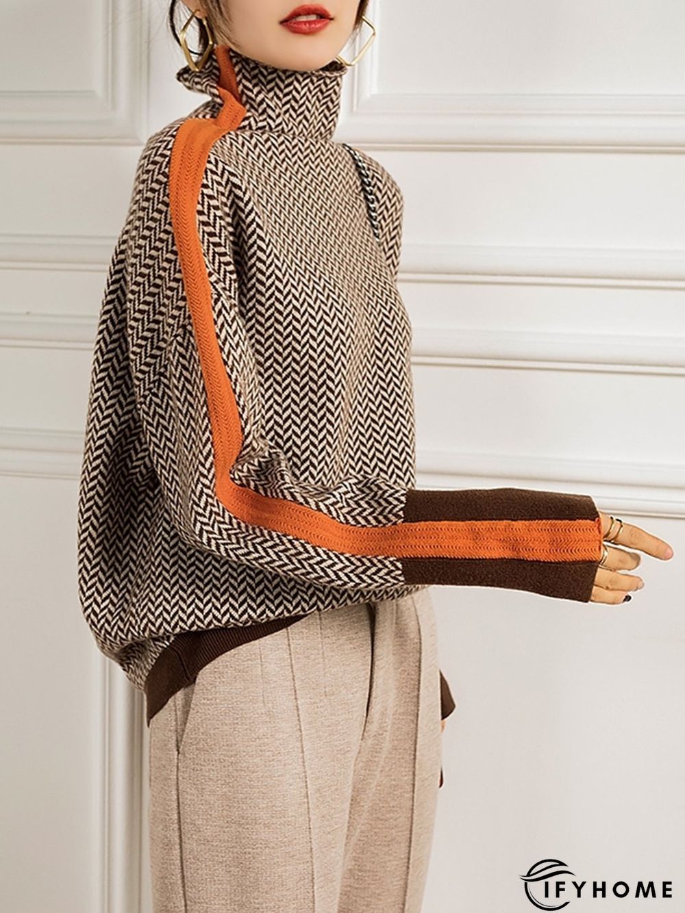 Coffee Long sleeve Turtleneck Daily Regular Fit Sweater | IFYHOME