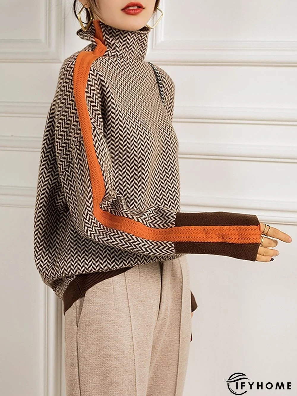 Coffee Long sleeve Turtleneck Daily Regular Fit Sweater | IFYHOME