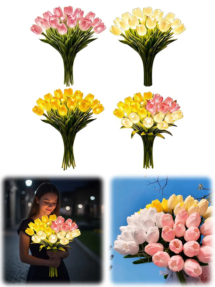 15Pcs Radiant Romantic Tulip Light LED Adjustable Tulip Night Light Warm Light Luminous Bouquet Ornament Gift for Anniversary/Wedding/Birthday