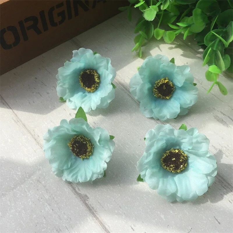 100pcs/lot 4cm Mini Poppy Silk Cherry Blossoms Artificial Rose Flower Heads For Wedding Decoration Scrapbooking DIY Wreath