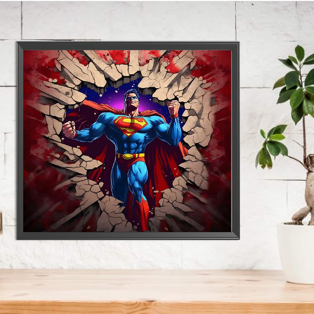 Diamond Painting - Full Round Drill - Superman Breaking Wall(Canvas|40*35cm)