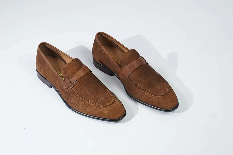 Men's Brown Suede Slip-On Penny Loafers