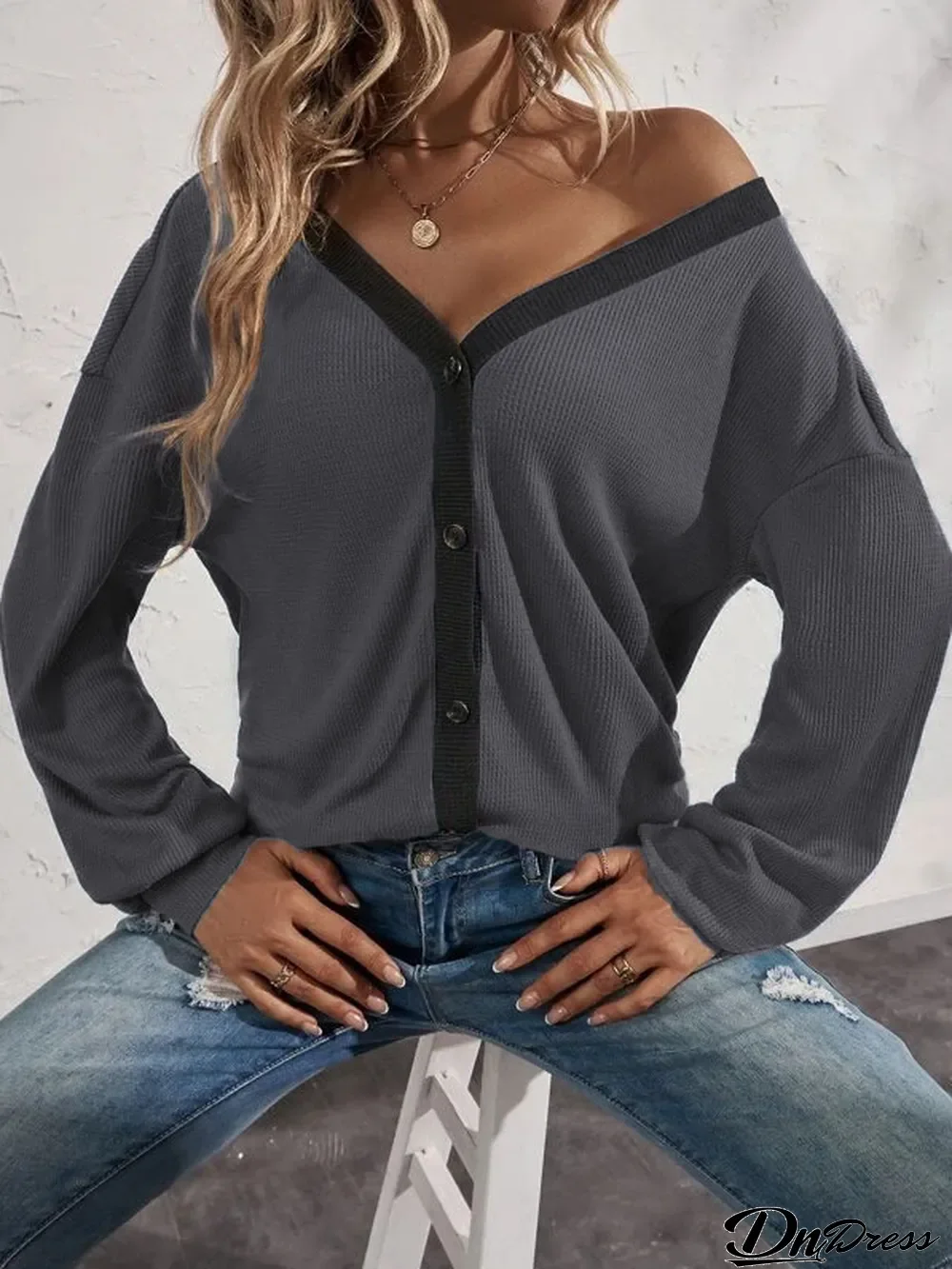 Autumn Winter Women'S Top Waffle Long Sleeve Cardigan