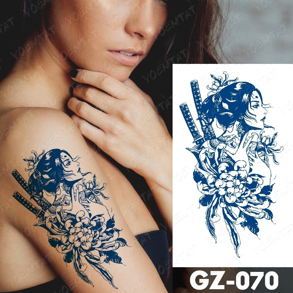 Gingf Lasting Waterproof Temporary Tattoo Sticker Japanese Geisha Swordsman Samurai Flowers Flash Tatoo Body Art Ink Fake Tatto