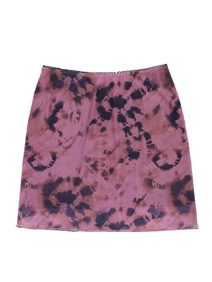 Brownm Tie-Dye Mesh Mini Skirt