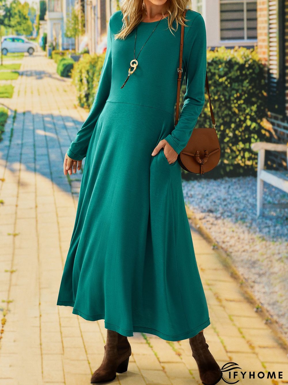 Cotton Blends Plain Knitting Dress | IFYHOME