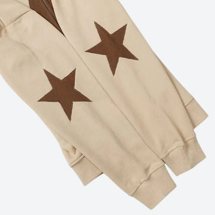 Brownm Star Patch Zip-Up Hoodie