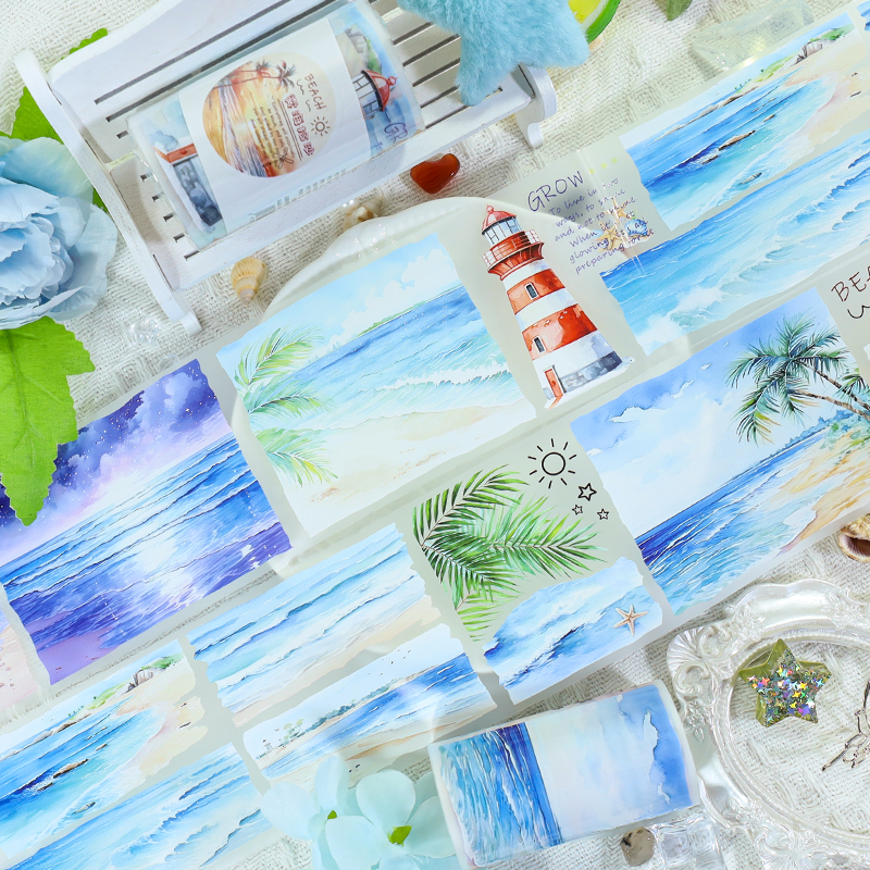 PET 테이프 - 70mm*200cm 미스트 바다 모래 따기 시리즈 빈티지 바다 해변 풍경