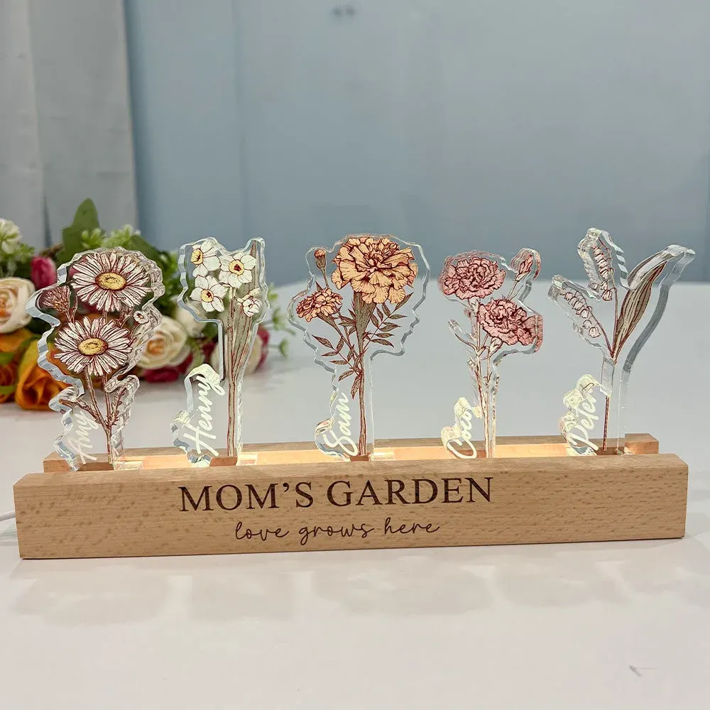 ✨Custom Birth Flower 3D Crystal Acrylic LED Light With Children's Names