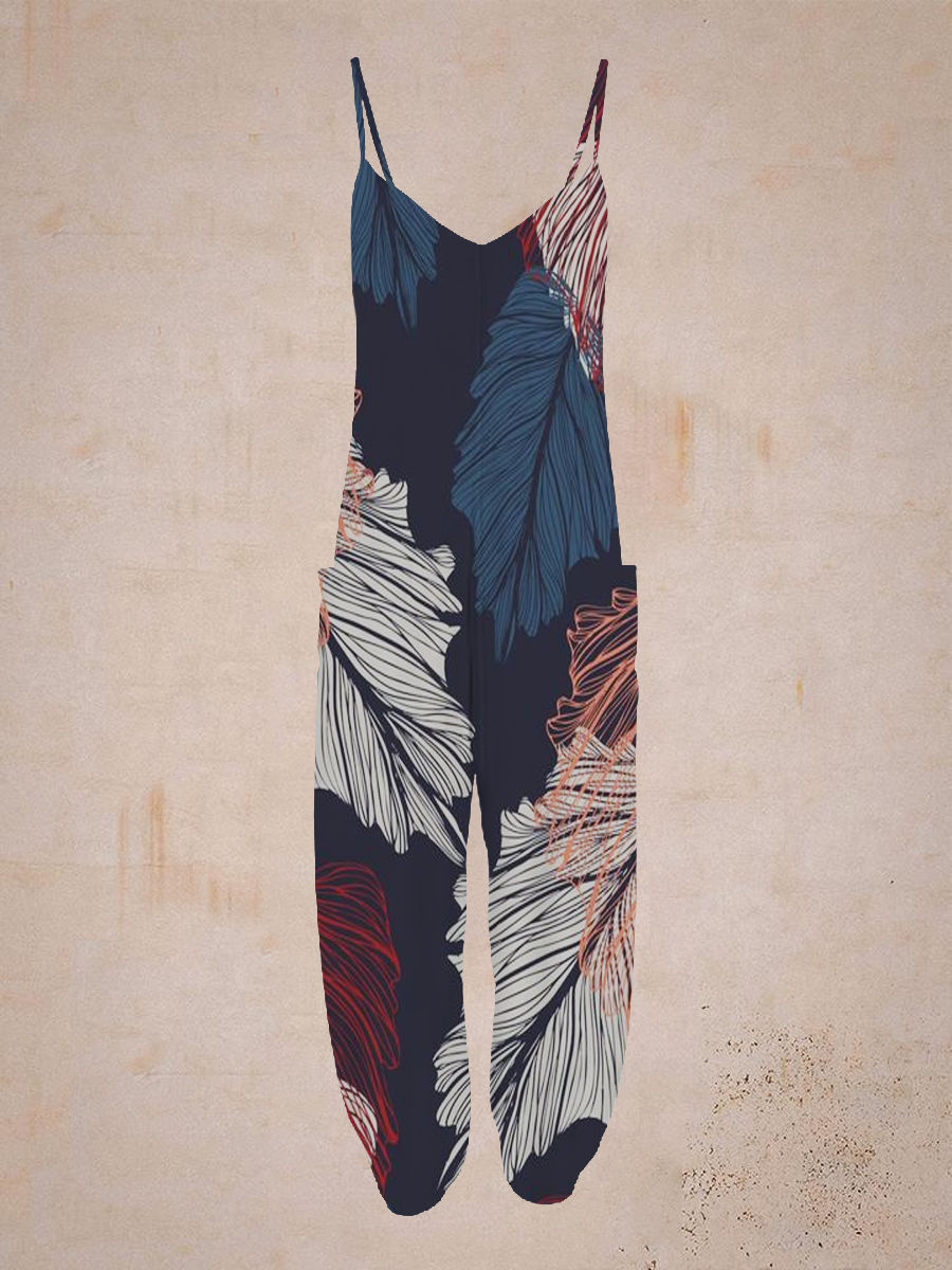 Multicolor Leaf Print Harem Jumpsuit