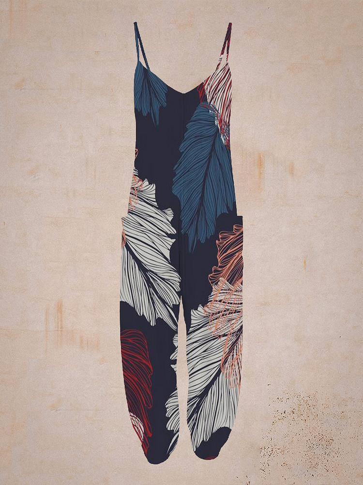 Multicolor Leaf Print Harem Jumpsuit