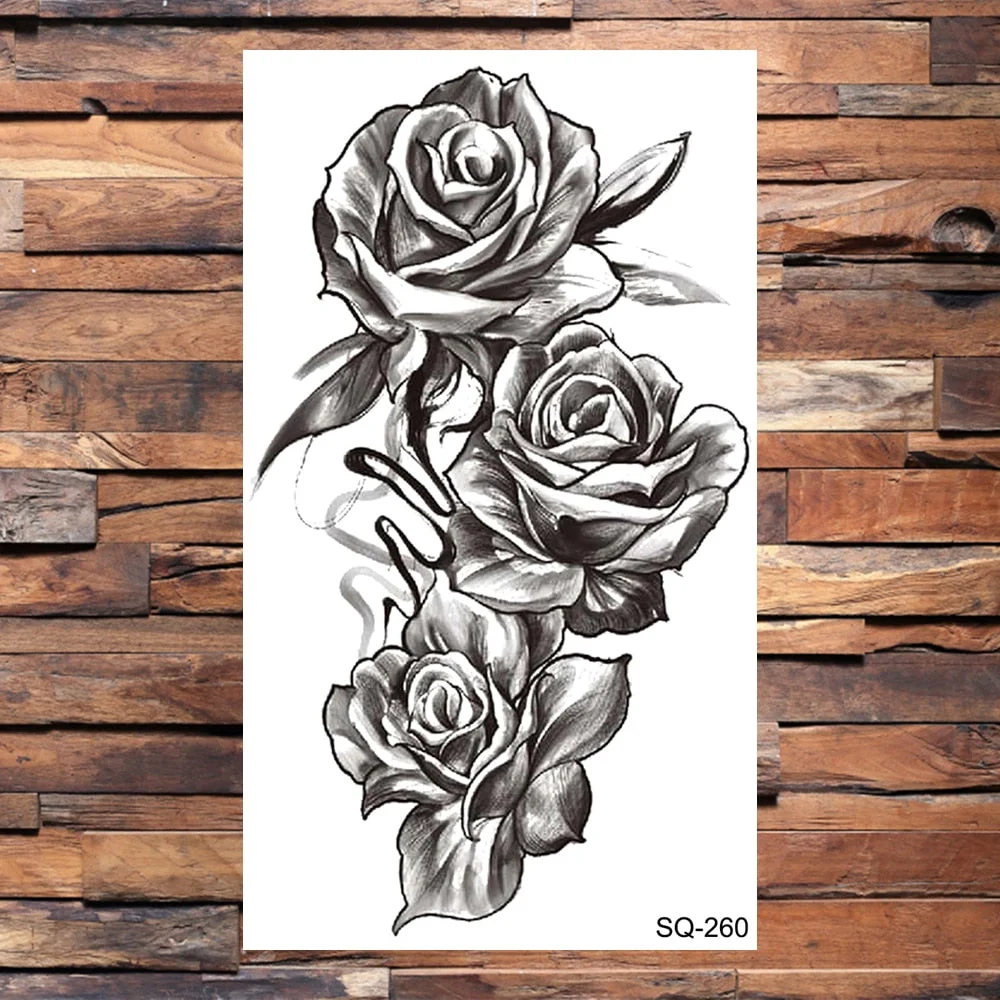 Black Compass Anchor Temporary Tattoos For Adults Men Realistic Pirate Ship Endless Flower Fake Tattoo Sticker Back Arm Tatoos