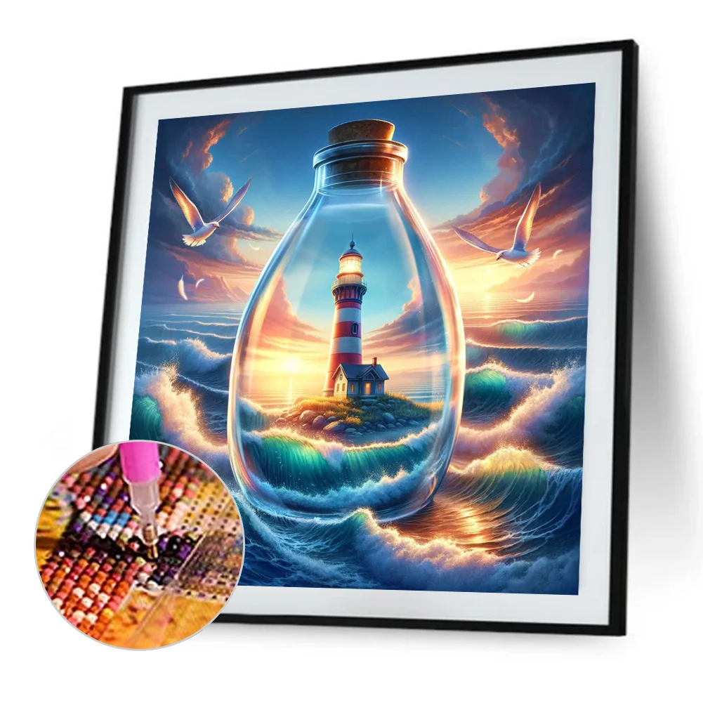 Partial AB Diamond Painting - Full Round Drill - Sea Lighthouse(Canvas|45*45cm)