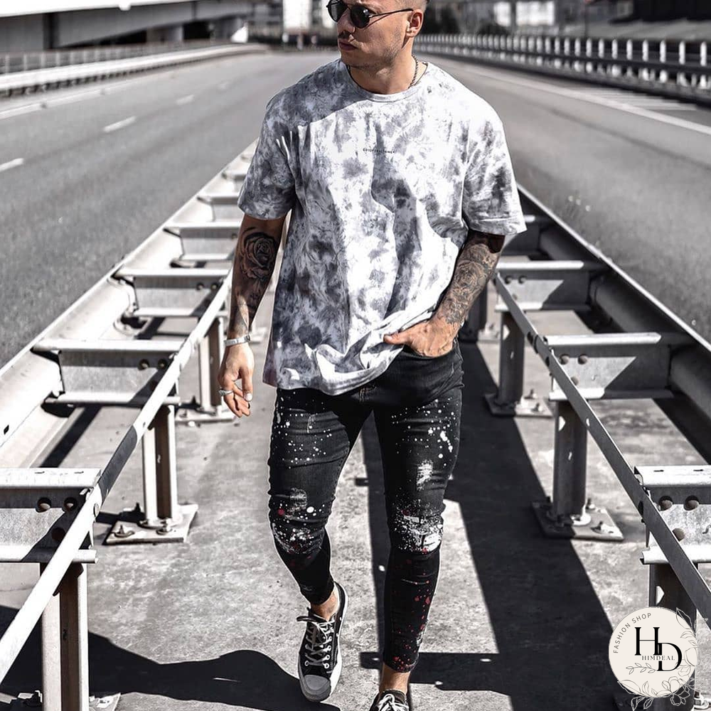 Men's Casual Tie-Dye Print Short Sleeve Round Neck T-Shirt