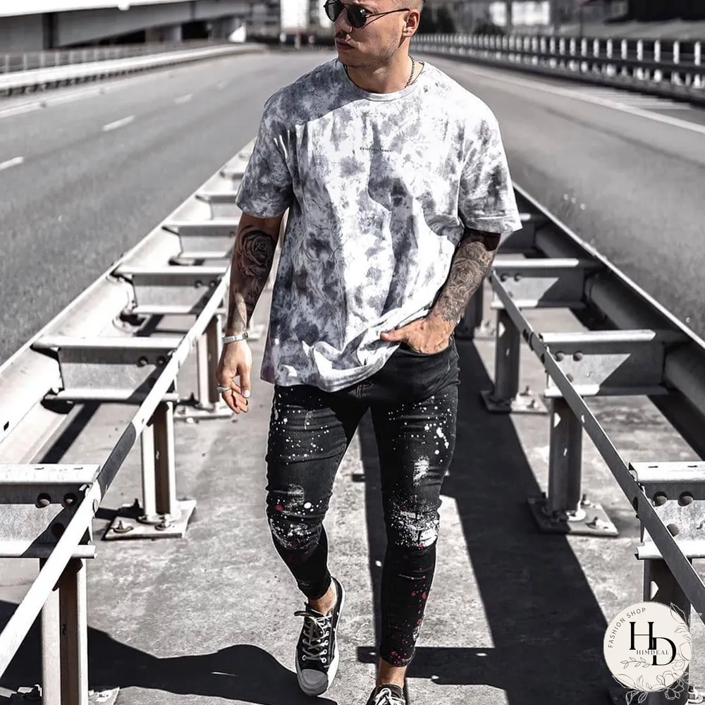Men's Casual Tie-Dye Print Short Sleeve Round Neck T-Shirt