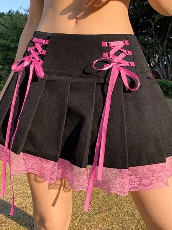 Cross straps lace skirt