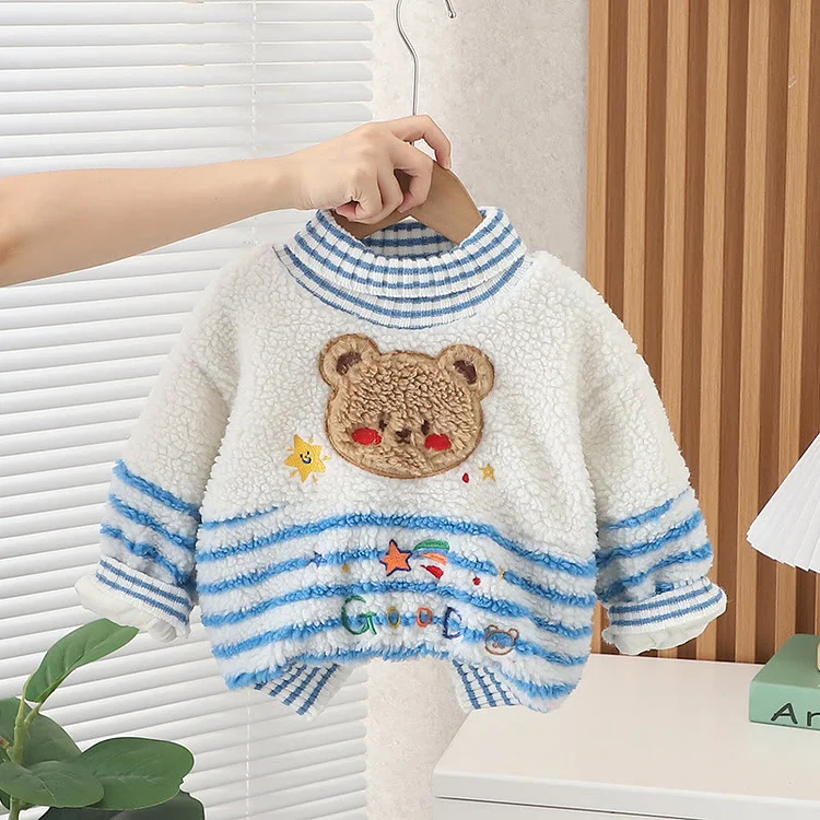 GOOD Toddler Fleece Cute Bear Star Striped Sweatshirt 