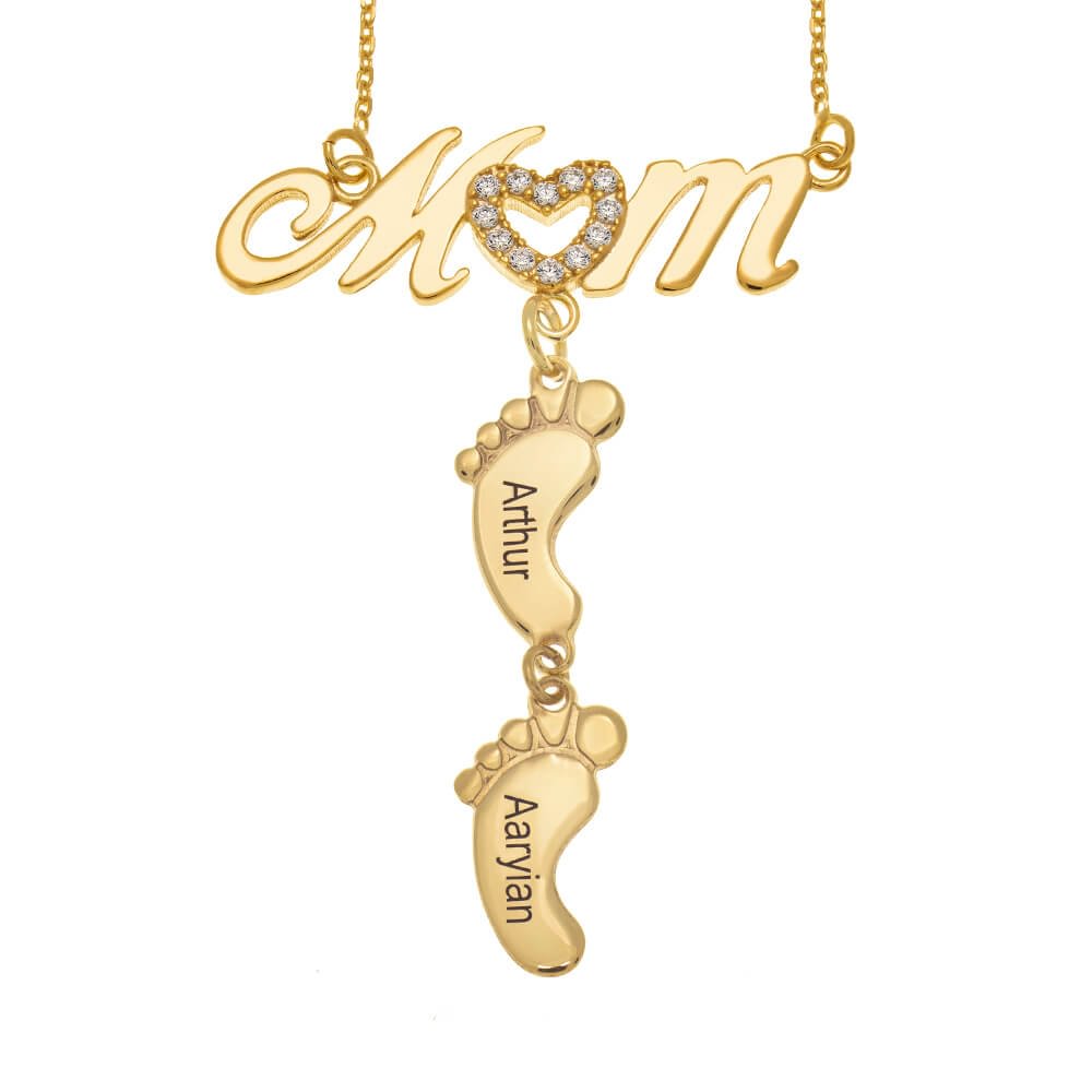 Vangogifts Inlay Mom Necklace With Baby Feet | Best Gift for Grandma, MOM, Wife, Family