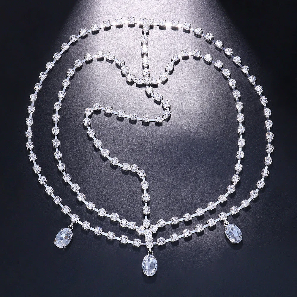 Multilayered Teardrop-shaped Rhinestone And Alloy Simple Hair Chain