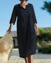 Half Sleeve V Neck Button Midi Dress 3/4 Sleeve A-line And Flare Long Dress