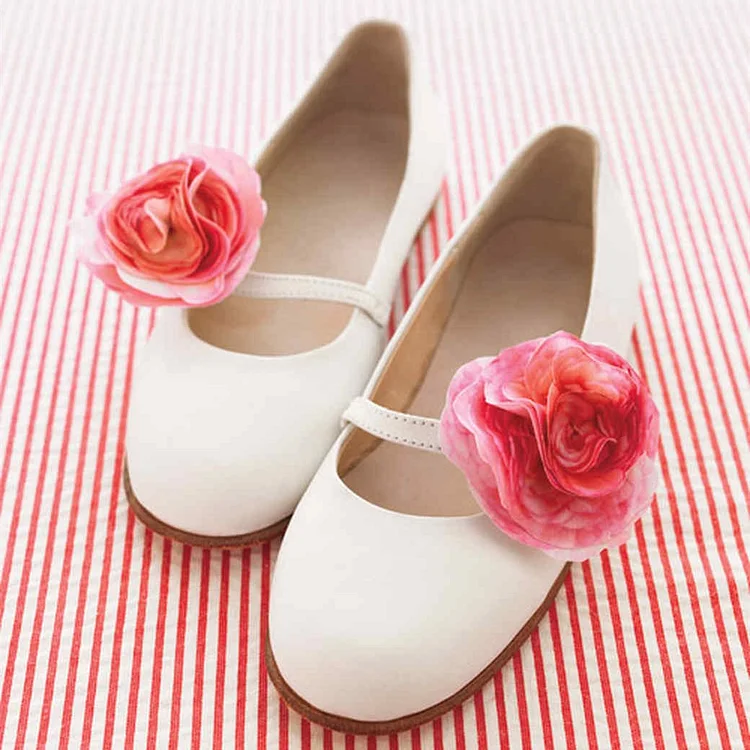 Floral Ivory Round Toe Wedding Flats for Bridesmaids Vdcoo