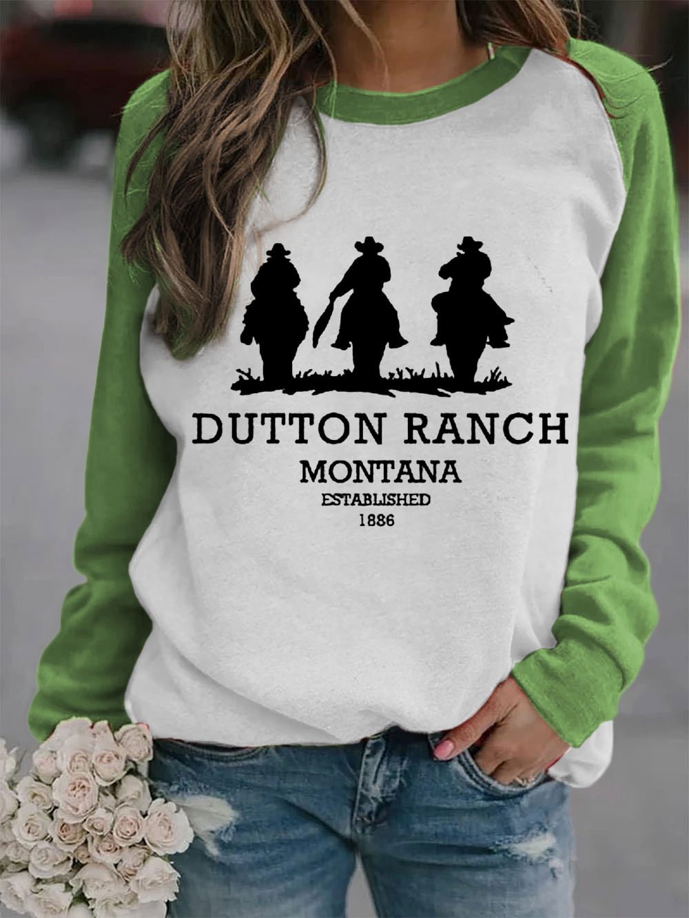 Women's Dutton Ranch Print Casual Crew Neck Sweatshirt