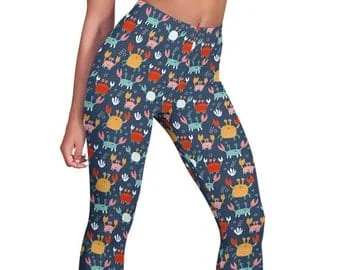 pornhint Pornhint Cute Crab Leggings - Crab Pattern Capri Leggings - Crab Loungewear For Women - Crab Leggings For Girls - Perfect Gift for Crab Lovers