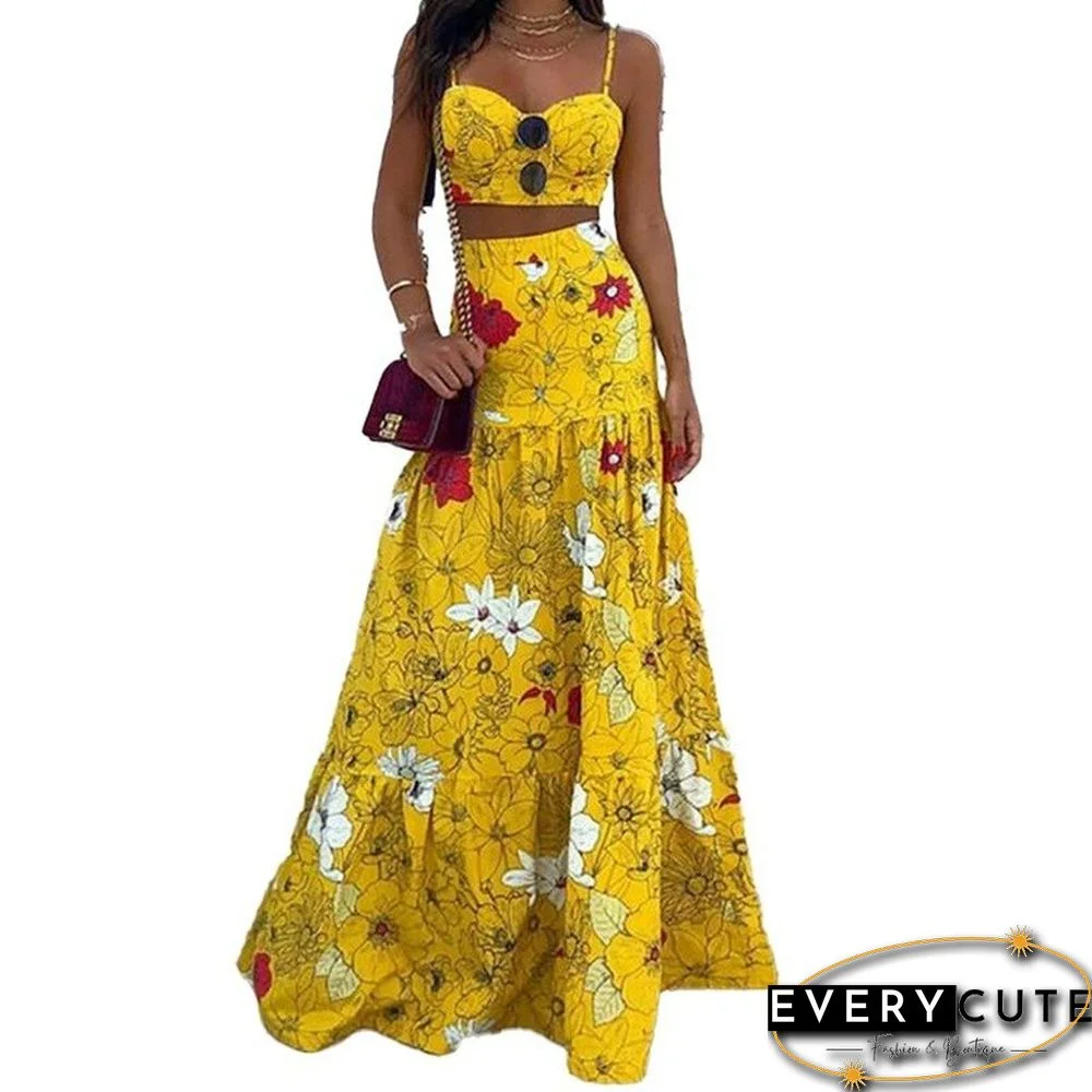 Summer New Sexy Ladies Print Dress Women Casual Sling Hollow High Waist Boho Dress Vestido Feminino
