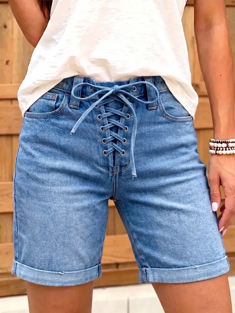 Women's Art Casual Tie Rope Denim Shorts