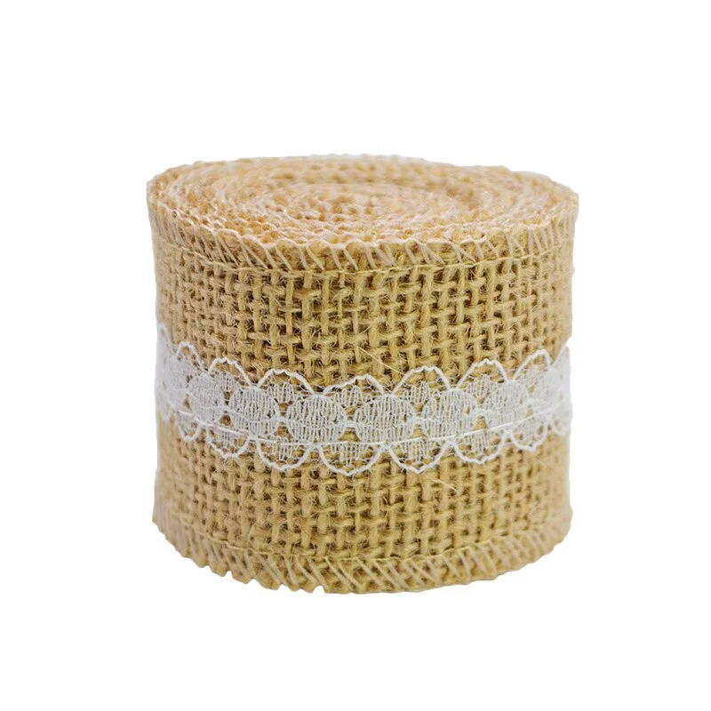 2M 5cm Natural Jute Burlap Ribbon Rustic Wedding Decoration Lace Hessian Vintage Wedding Party Table Decor Christmas Supplies