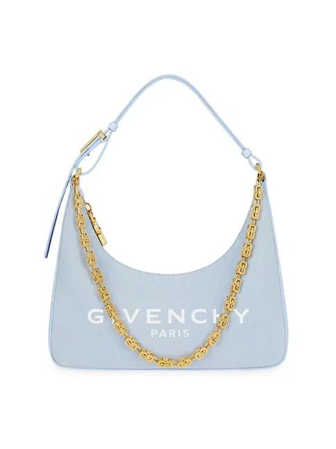 Givenchy Small Moon Cut Out Bag in Canvas with Chain Cloud Blue